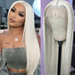 Fugady 13x4 Glueless White Wig Straight Synthetic Lace Front Wig Pre Plucked 250 Density Hd Lace Wig With Baby Hair Heat Resistant Wigs For Women 26 inch Grey Silver Platinum Blonde Wig