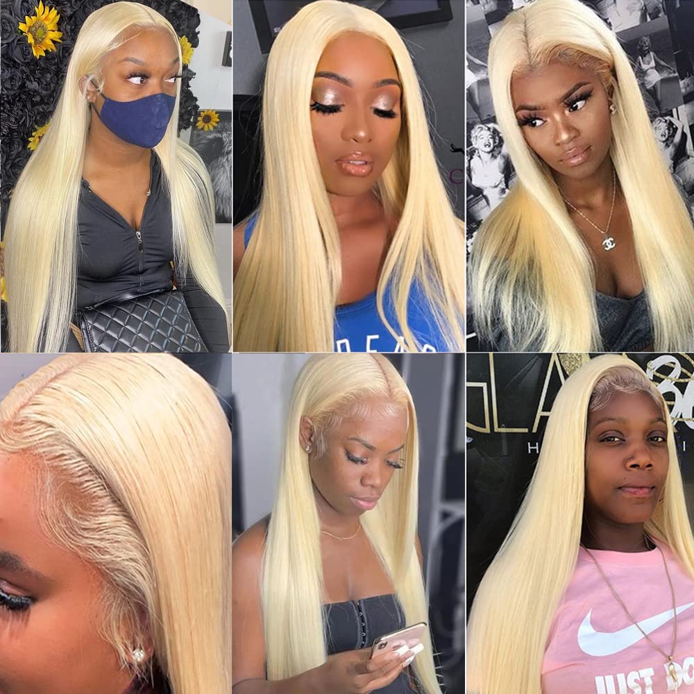 ANDRIA Blonde13x4 HD Lace Front Wigs Blonde Long Straight Pre-plucked Glueless lace Wig Synthetic Blonde Wigs for Women Heat Resistant Fiber Gold Colorful Wig With Baby Hair For Black Women 26 Inches
