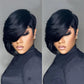 PangDongLai 10A Pixie Cut Wigs for Black Women Model Length Chic Elegent Short Layered Pixie Haircut Wigs With Bangs Brazilian Virgin Human Hair Natural Black 1b Color
