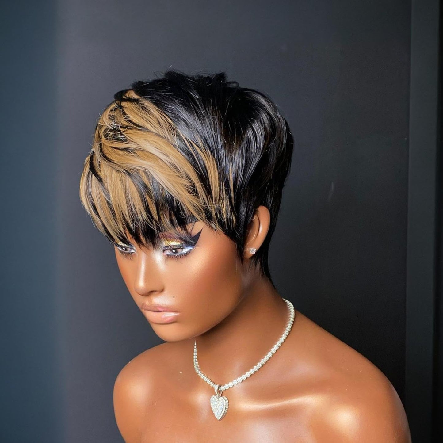 QiaQiaRing Pixie Cut Human Hair Wigs for Black Women Short Layered Pixie Haircut Wigs With Bangs Brazilian Virgin Straight Human Hair 1b/30 Color for Daily Use Glueless Full Machine Made (1b/30)