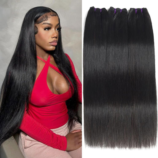 Vanlov 16A Human Hair Bundles Straight Hair 3 Bundles 14 16 18 Inch 100% Unprocessed Brazilian Remy Hair Natural Black Bundles