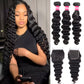 Beaushine Loose Deep Wave Bundles with Closure Human Hair (16 18 20+16) Unprocessed Brazilian Virgin Hair 3 Bundles with Lace Closure Brazilian Loose Curly Bundles Human Hair Natural Color