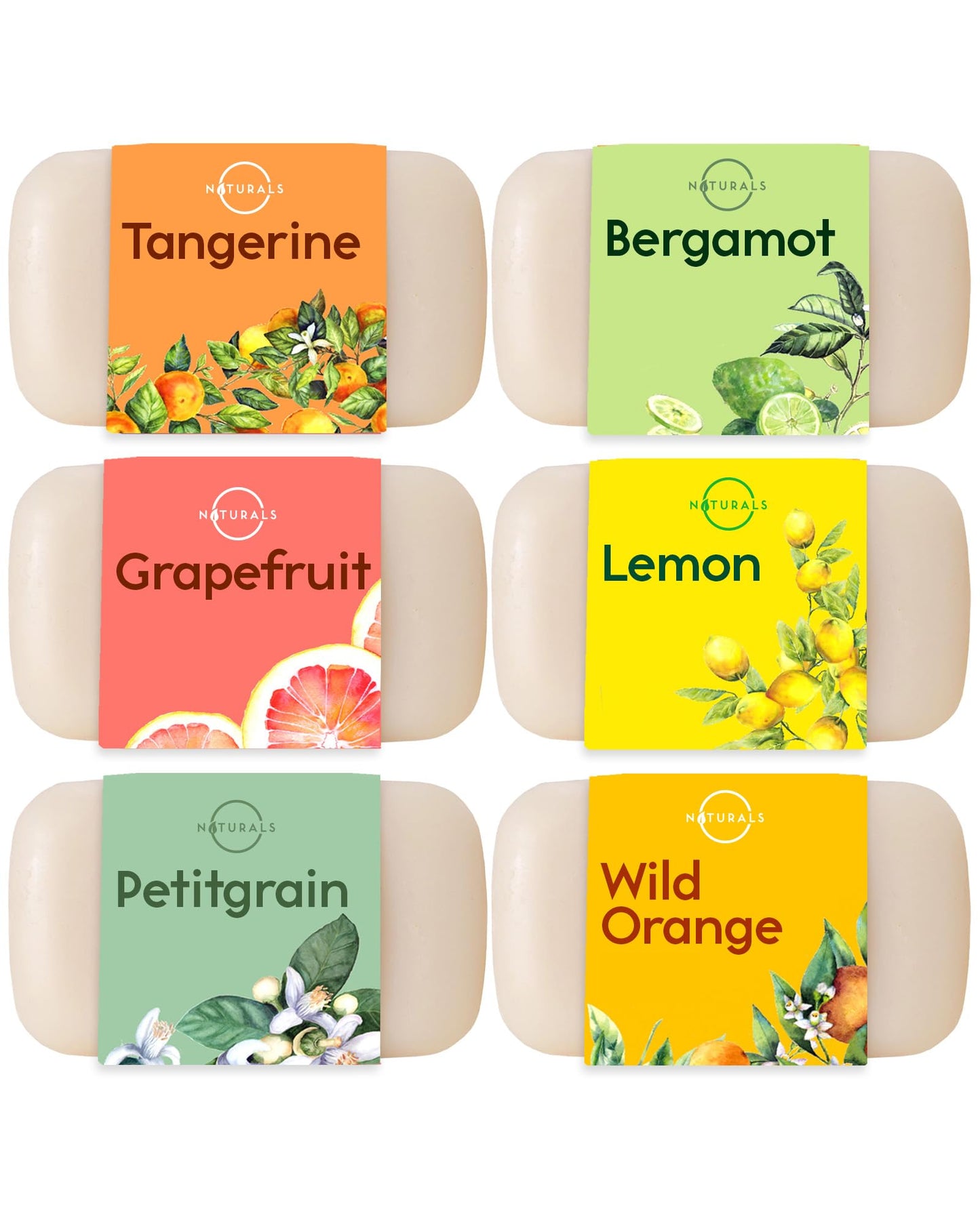O NATURALS 100% Natural Bar Soap - Gift Set - Organic Ingredients & Essential Oils - Spa Gifts for Women & Men, Body Wash & Face Soap - 6PC Citrus Soap Collection