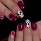 Curvlife Press on Nails Acrylic Fake Nails with Short Square Red skull Design Full Cover False Nails Reusable Nail Kit with Nail Glue Adhesive Tabs Glue on Nails