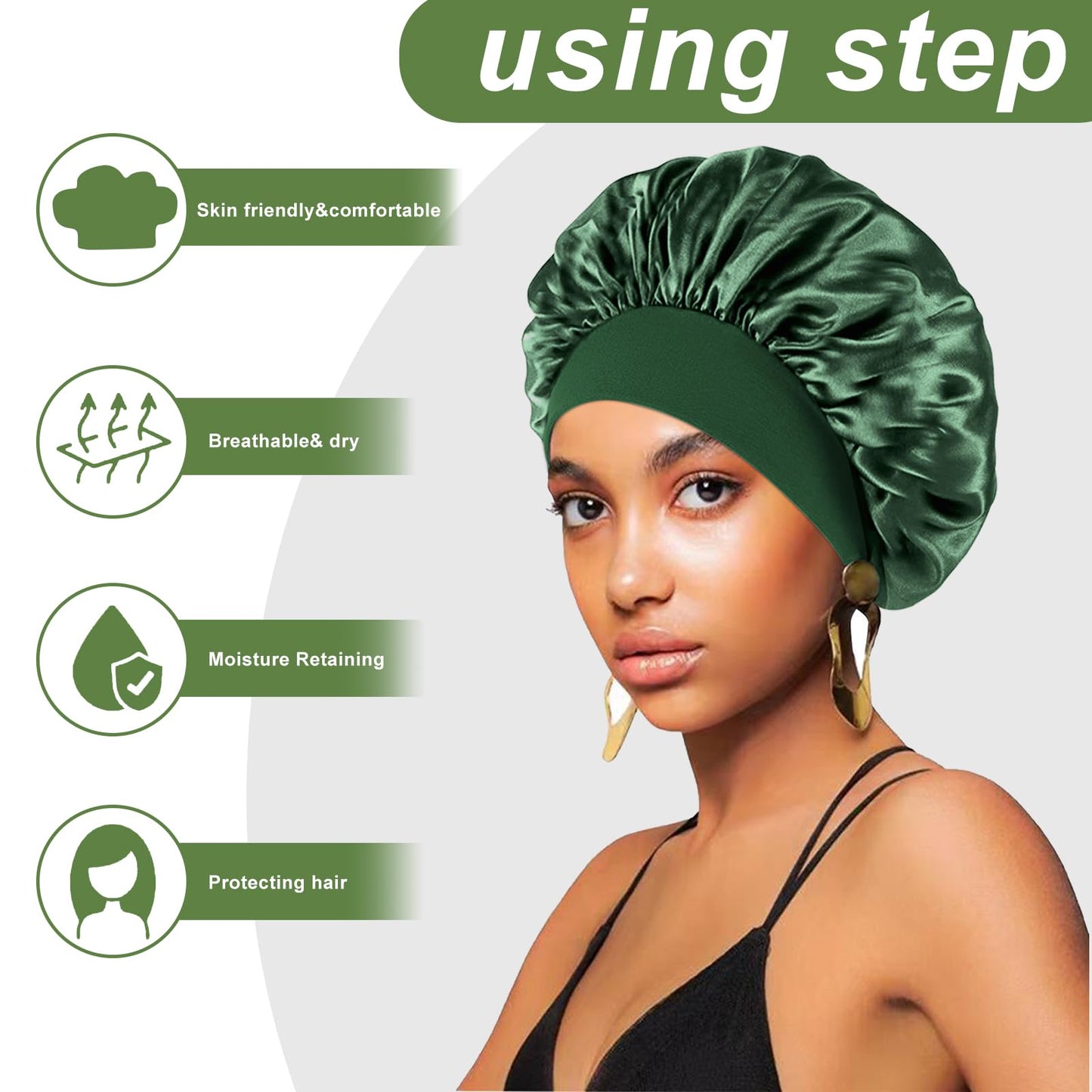 4PCS Silk Bonnet for Sleeping - Hair Satin Bonnets for Black Women Men,Wrap Cap for Curly Hair,Elastic Wide Band Bonnet Shower Cap for Sleeping (Purple & Pink & Pale Green & Black)