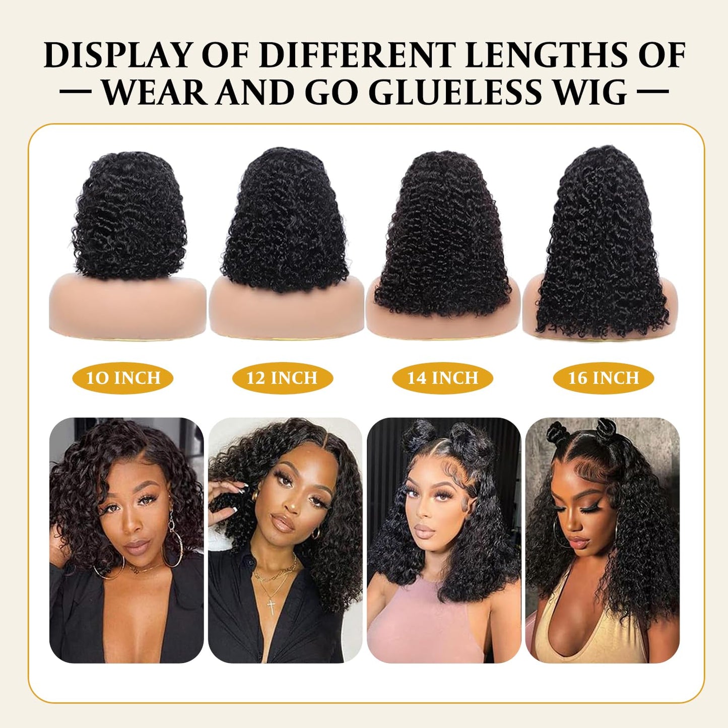 olimaruly Headband Wig Human Hair Deep Wave Natural Black 180% Density None Lace Front Human Hair Glueless Wigs for Black Women (14 Inch)