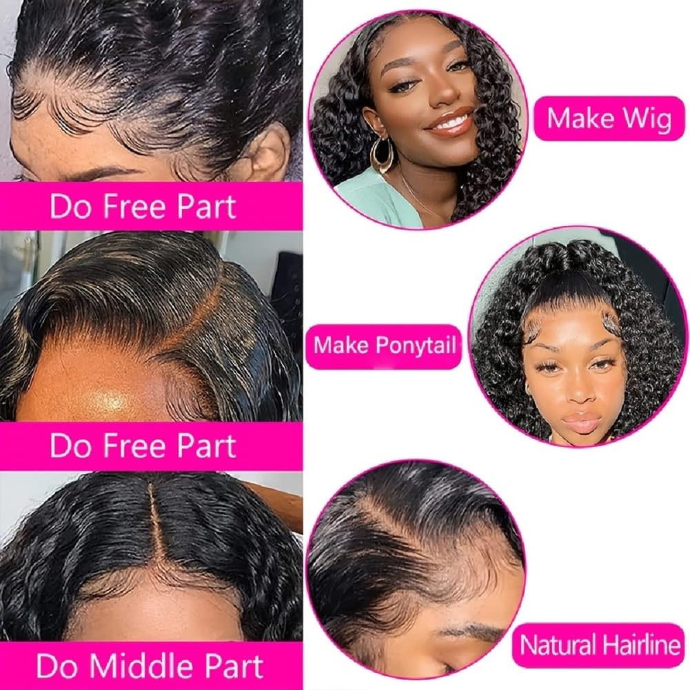 4x4 Hd Lace Closure Human Hair 20 Inch Free Part Deep Wave Closure Virgin Remy Curly Human Hair for Women Transparent Lace Closures Pre Plucked Natural Black