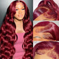 Dewyigs 24Inch 99J Burgundy Lace Front Wigs Human Hair 180 Density Red Burgundy Wig Human Hair 13x4 HD Body Wave Lace Front Wigs Human Hair Pre Plucked Glueless Frontal Wigs Human Hair for Women