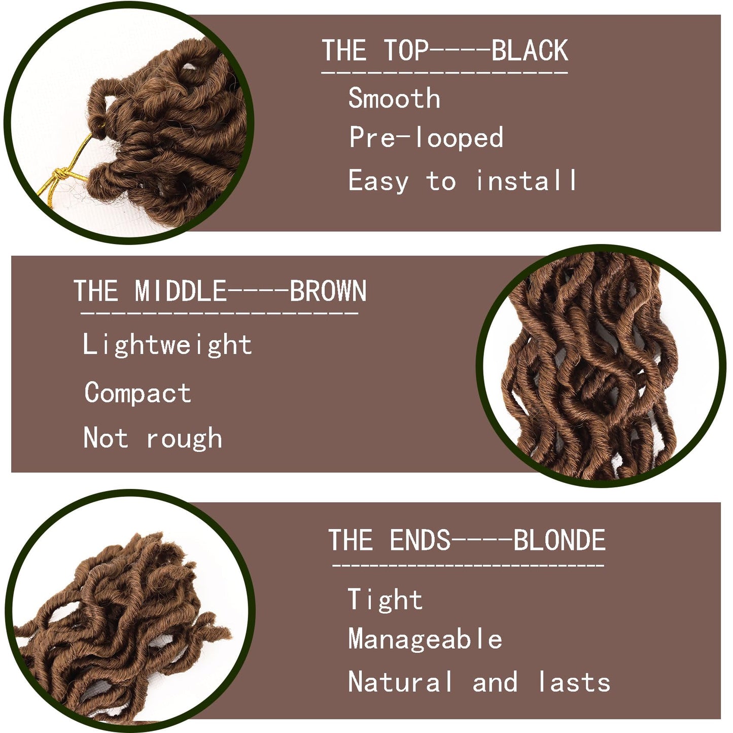 14 Inch Wavy Gypsy Locs Crochet Hair 6 Packs Brwon Goddess Faux Locs Crochet hair African Roots Synthetic Braiding Hair Extensions for Black Women, 30#