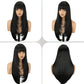 NOVFLKW Black Long Straight Layered Wig with Bangs for Women 26 inch Put on Go Realistic Synthetic Heat Resistant Natural Wig for Girls Party Cosplay and Daily Use