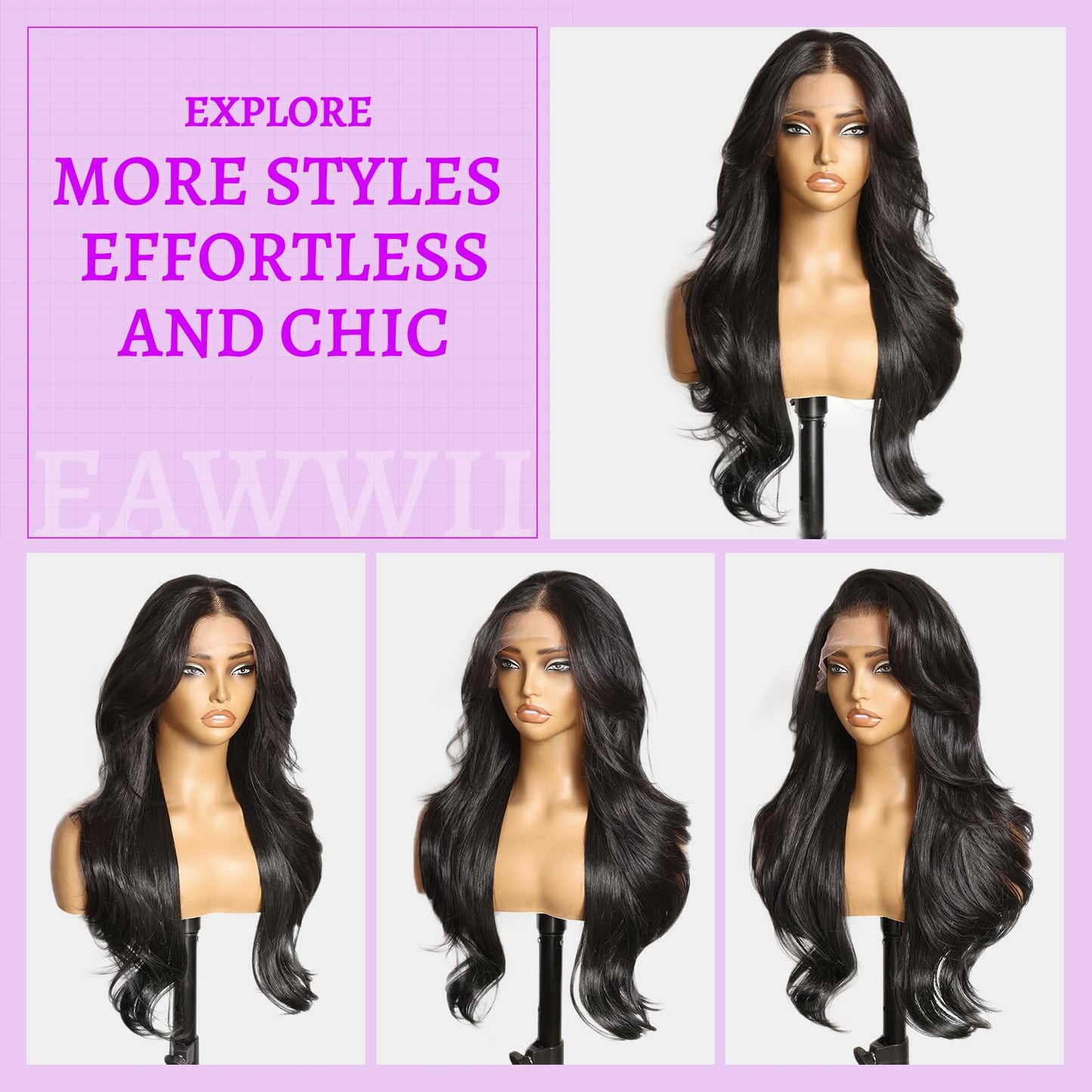 Eawwii 13x4 HD Lace Front Glueless Wigs for Women Black Long Layered Wave Wig Natural Hairline Heat Resistant Synthetic for Daily Use Beginner Friendly 26 Inch