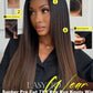 Sunber Ombre Chestnut Yaki Straight Human Hair Wigs with Drawstring Put and Go Bye Bye Knots Pre Cut 7x5 HD Lace Front Glueless Yaki Wigs Pre Plucked Invisible Knots 3S Wear 16Inch Beginner friendly