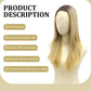 Fugady Blonde Ombre Glueless Layered Straight Lace Front Bob Wig With White Highlight 200 Density Pre Plucked Synthetic Heat Resistant Gold Wig With Baby Hair Colorful Lace Wigs For Women 22 inches