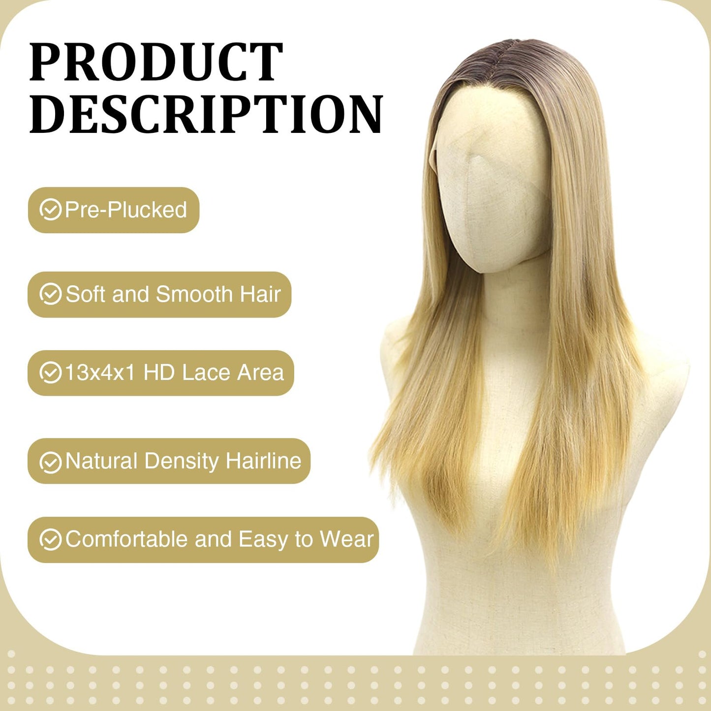 Fugady Blonde Ombre Glueless Layered Straight Lace Front Bob Wig With White Highlight 200 Density Pre Plucked Synthetic Heat Resistant Gold Wig With Baby Hair Colorful Lace Wigs For Women 22 inches