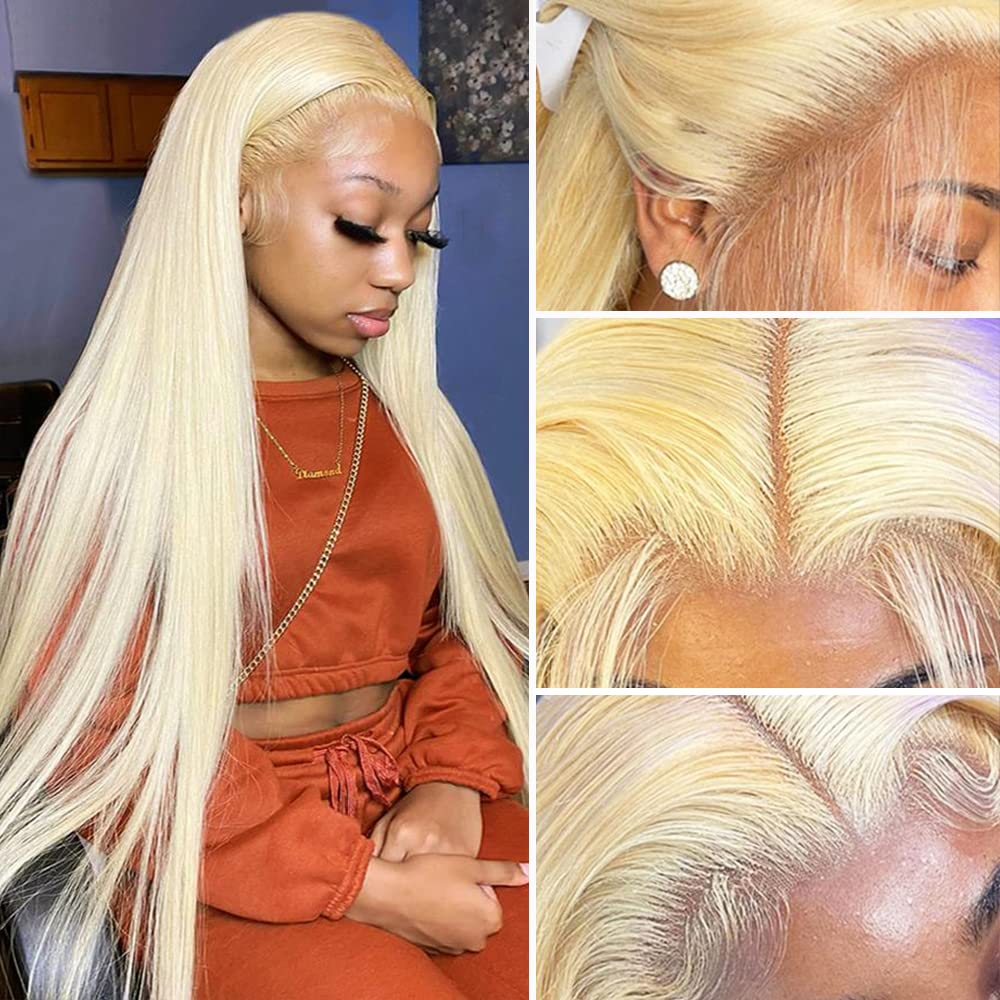 ANDRIA Blonde13x4 HD Lace Front Wigs Blonde Long Straight Pre-plucked Glueless lace Wig Synthetic Blonde Wigs for Women Heat Resistant Fiber Gold Colorful Wig With Baby Hair For Black Women 26 Inches