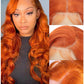 Femca 28 Inch Ginger Wig Human Hair 100% Vigin Hair Full 250 Density 13x6 Orange Ginger Body Wave Lace Front Wigs Human Hair Pre Plucked #350 Colored Frontal Wigs Minimal Shedding No Tangle