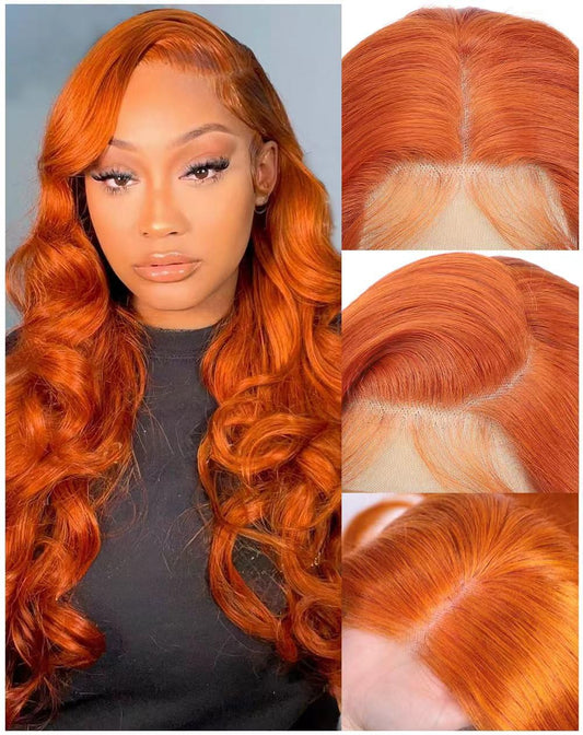 Femca 28 Inch Ginger Wig Human Hair 100% Vigin Hair Full 250 Density 13x6 Orange Ginger Body Wave Lace Front Wigs Human Hair Pre Plucked #350 Colored Frontal Wigs Minimal Shedding No Tangle