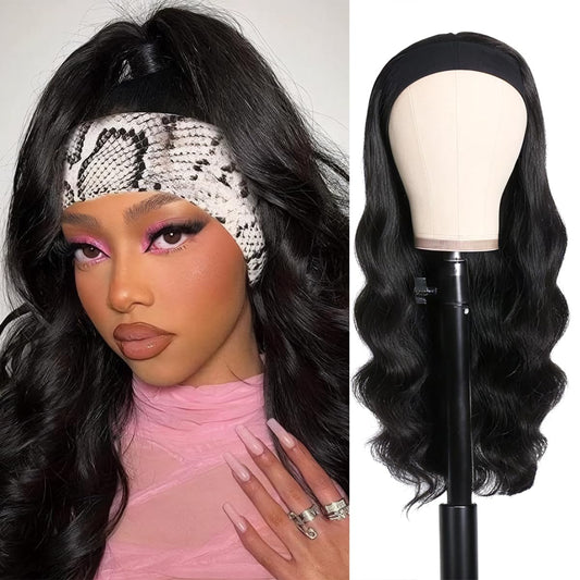 olimaruly Headband Wig Human Hair Body Wave Human Hair Wigs Brazilian Glueless Wig None Lace Front Wigs for Black Women Half Wigs 150% Density Natural Color 12 Inch