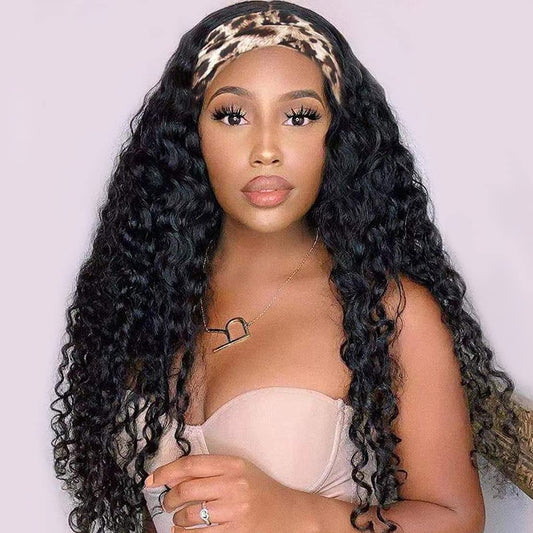 Celiarita Headband Wig Human Hair Brazilian Deep Wave Human Hair Wigs for Black Women 28 inch Glueless Curly Headband Wig Deep Wave 150% Density Natural Color