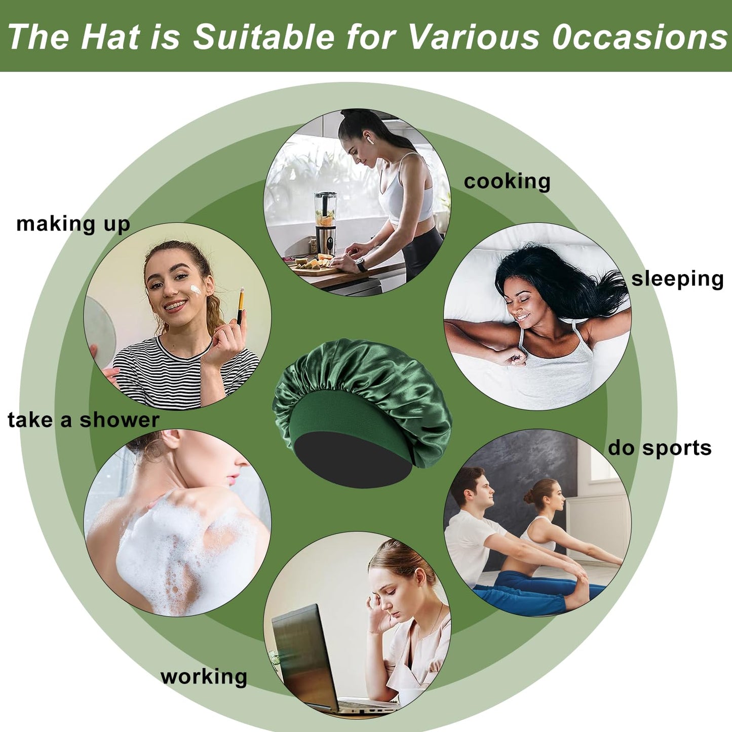 4PCS Silk Bonnet for Sleeping - Hair Satin Bonnets for Black Women Men,Wrap Cap for Curly Hair,Elastic Wide Band Bonnet Shower Cap for Sleeping (Purple & Pink & Pale Green & Black)