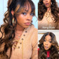 Sunber Ombre Brown Loose Body Wave With Bangs Pre Everything Glueless 13x4 HD Lace Front Human Hair Wig 180% Density Highlight Balayage Pre cut Lace Pre Plucked Bye Bye Knots Drawstring Wig 22Inch