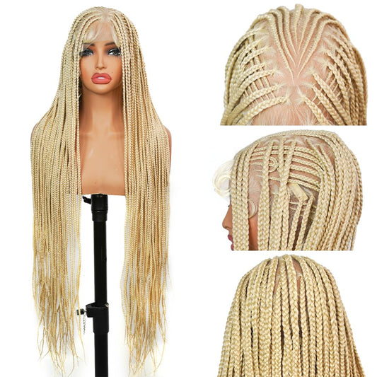 SUPERNOVA Blonde Full Lace Boho Braided Wig 613# Colored Synthetic Hair Box Braids Wig With Baby Hair Special Top Design Transparent Lace Long Highlight Knotless Braided Wigs For Black Women 36 Inch