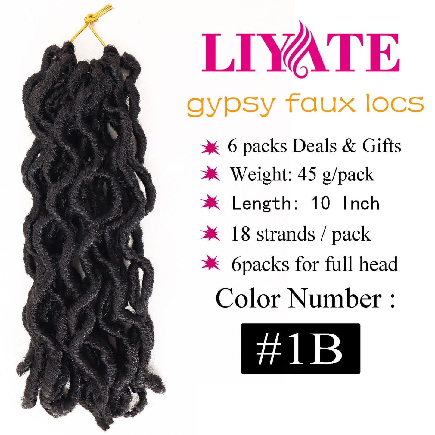 Faux Locs Crochet Hair 10 Inch 6 Packs Goddess Locs Crochet Hair for Black Women, Short Gypsy loc with Wavy Locs Ends, 1B