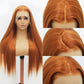 Fugady Long Ginger Glueless Wig 13x4 Orange Straight Heat Resistant Synthetic Fiber Lace Front Wig Dark Ginger Pre Plucked 200 Density Hd Lace Wig With Baby Hair Colorful Wigs For Women 26 inches