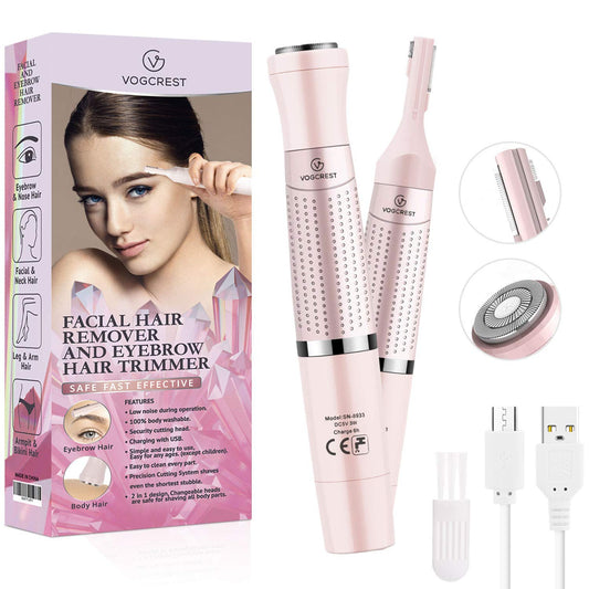VG VOGCREST Women's Eyebrow Trimmer & Facial Hair Remover, 2 in 1, Double Rotating Blades, Safe, Painless, Hypoallergenic, Rechargeable, USB Charging