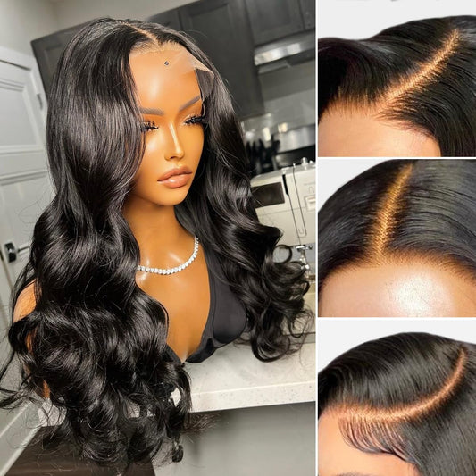 VIPPRETTY Synthetic Lace Front Wigs 30Inch 13x6 Body Wave Lace Frontal Wigs Human Hair Touch Vogue Highlight Technology Premium Fiber & Human Hair Nature Black Wig