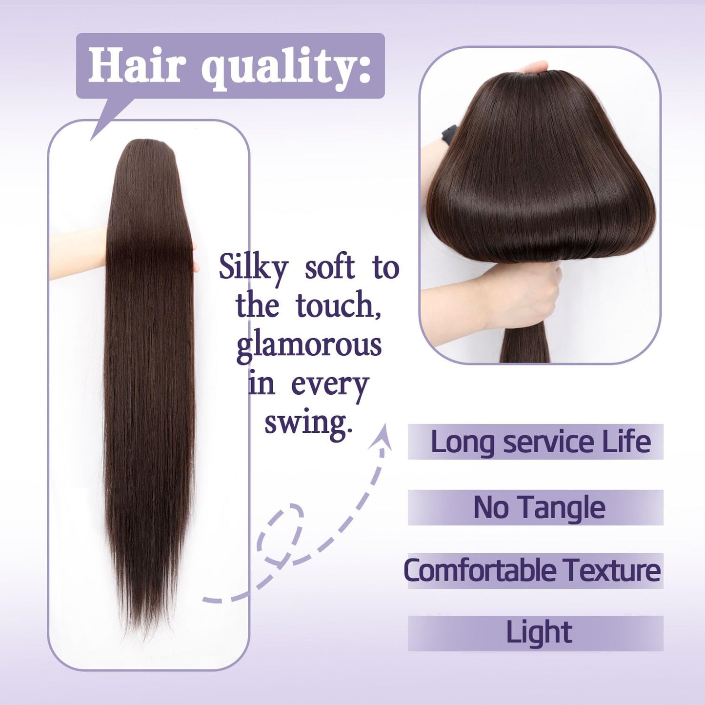 ORSUNCER Drawstring Ponytail Extension, Long Straight Pony Tails Hair Extensions Natural Soft Clip in Ponytail for Women Synthetic Hairpieces Dark Brown