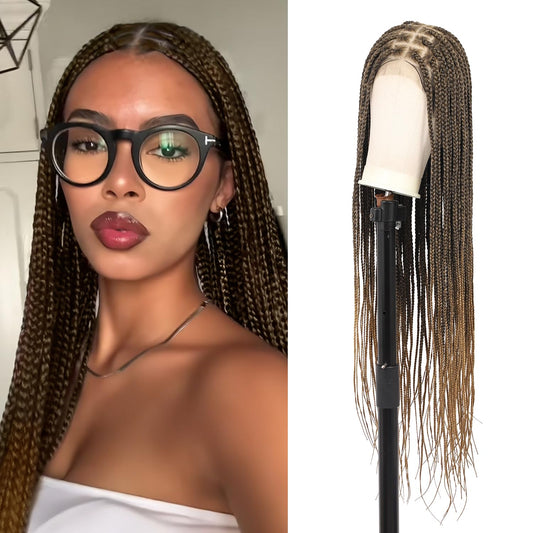 Olymei 360° Hd Full Lace Knotless Braided Wigs for Women Box Braid Wig with Baby Hair Premium Synthetic Long Light Brown Braided Lace Front Wigs 36Inch