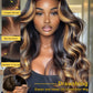 Sunber Butterscotch Highlights Brown with Free Face Framing Bangs Wig Pre Cut 7x5 Bye Bye Knots Lace Loose Wave Glueless Wigs 150% Density Pre Plucked Pre Bleached Knots 150% Density 20Inch Put On Wig