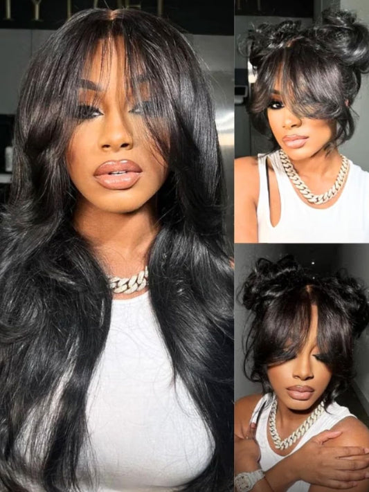 Sunber 13x4 Pre-Everything Wig With Loose Wave Face-Framing Layers And Side-Swept Bangs With Drawstring 180% Density 26Inch