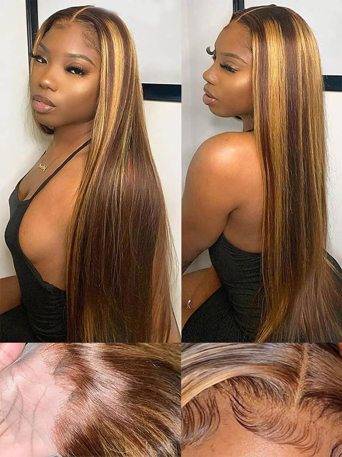 Ladoux Ombre Honey Blonde 13x6 HD Transparent Straight Lace Front Human Hair Wigs for Women 180% Density 4/27 Colored Highlight Curly Glueless Straight Wigs 20Inch Pre Plucked with Baby Hair