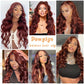 Dewyigs 28 Inch Reddish Brown Wig Human Hair Lace Front Wigs Human Hair Pre Plucked 13x4 Body Wave Frontal Wigs Human Hair Auburn Colored Human Hair Lace Front Wigs HD Lace Frontal Human Hair Wigs