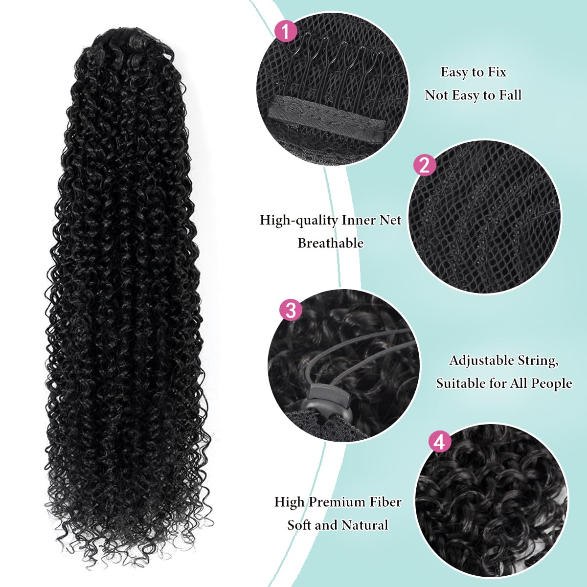 SuCoo Drawstring Ponytail Extension for Women Curly Ponytail Extension Synthetic Hair Natural Wavy Hair Pieces for Daily Use （#1B,28 Inch,160g