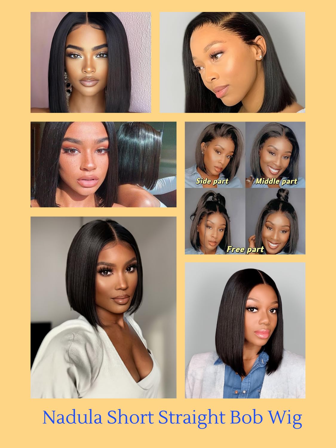 Nadula Bye Bye Knots Glueless Straight Bob Drawstring Wig Human Hair Pre Plucked, Pre Cut 7x5 HD Lace Front Wigs Invisible Bleached Knots Ready to Wear Pre Everything Short Bob Wig 150% Density 14inch