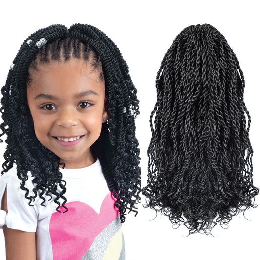 Violet Wavy Senegalese Twist Crochet Hair for Black Women 8 Inch Short Kids Crochet Hair with Curly Ends 8 Packs Curly Crochet Hair Pre Looped Crochet Braids 120 Strands Kinky Twist Hair(1B)