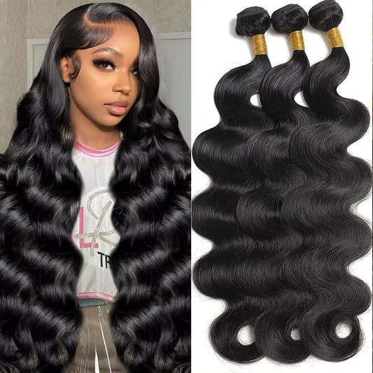 MDL Human Hair Bundles Body Wave Bundles Human Hair 22 22 22 Inch 100% Unprocessed Brazilian Virgin Hair Body Wave 3 Bundles Human Hair Extensions for Black Women Natural Color(22 22 22 Inch)
