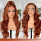 BlackSwern 13x6 HD Glueless Lace Frontal Wigs Pre-Plucked, 200 Density Ginger Similar Human Hair Synthetic Long Body Wave Lace Front Wig Ready to Wear, 26inch #Ginger