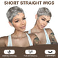 BOBCOO Short Grey Pixie Cut Wig for Black Women, Synthetic Layered Wavy Bob Hairpiece with Bangs, Light Grey Short Pixie Style (Layered)