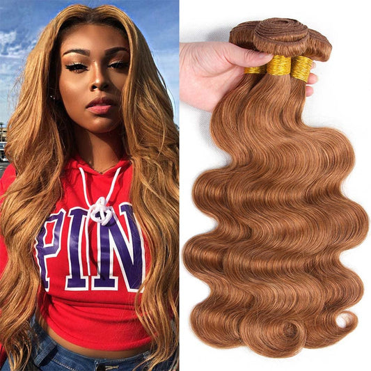 Brown Human Hair Bundle Color 30 Brown Body Wave Human Hair Bundles Real Unprocessed Human Hair 3 Bundles For Women Light Brown Body Wave Bundles Wet and Wavy Weave Bundles 8 10 12 inch