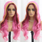 SISIFIRE Pink Yellow Highlight Dark Red Long Curly Wavy Wigs for Women Middle Part Synthetic Heat Resistant Fiber Small Lace Wig for Halloween Cosplay Christmas Wigs