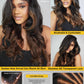 Sunber Ombre Highlight Brown Body Wave Human Hair Glueless Balayage Wigs Pre Cut 7x5 HD Lace Front with Elastic Drawstring 150% Density Put On and Go Pre Plucked Pre Bleached Invisible Knots 24Inch