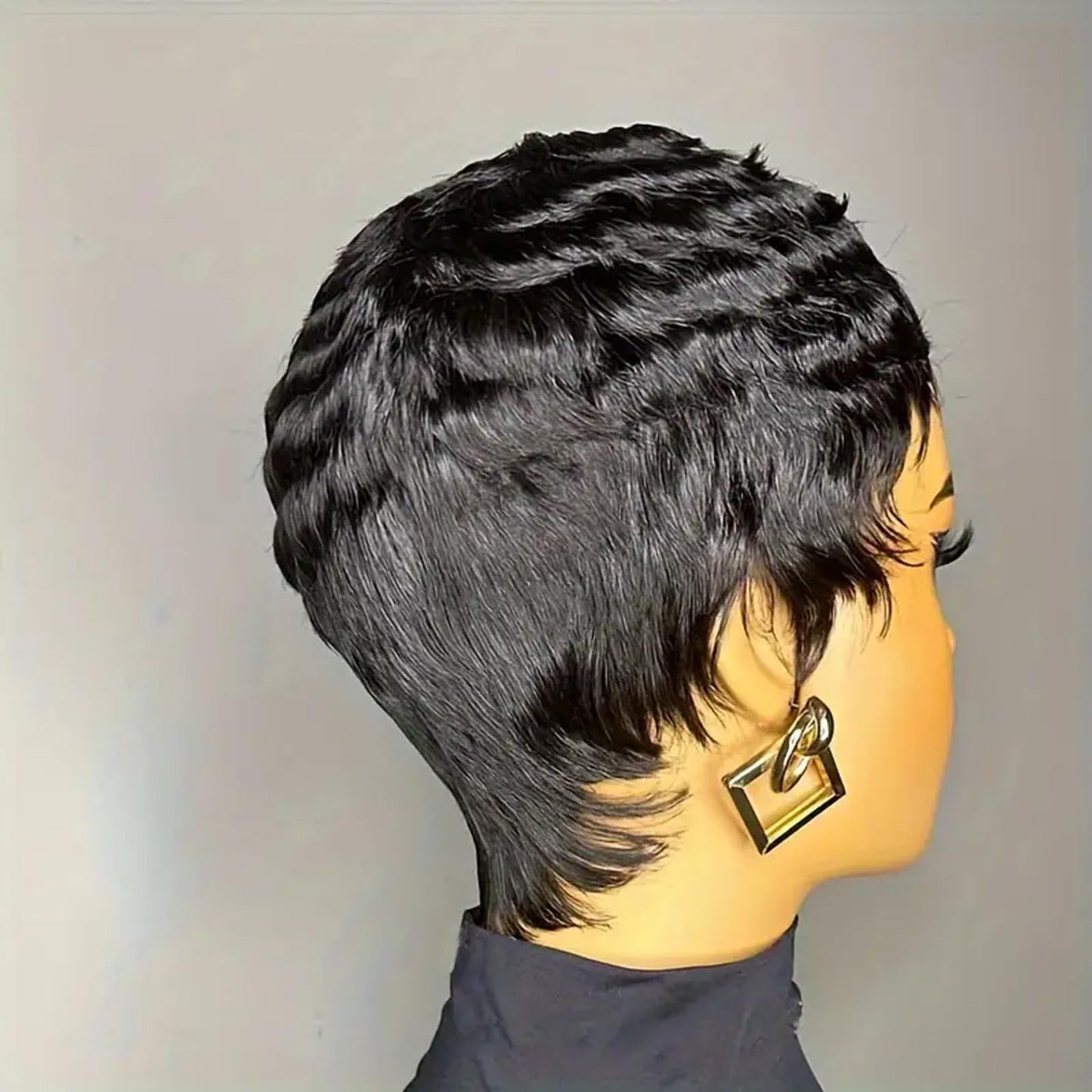 Tgezer Pixie Cut Wig Human Hair Short Bob Wig Short Layered Pixie Cut Wigs for Black Women Brazilian Remy Human Hair Glueless None Lace Front Wig Full Machine Made Black Color
