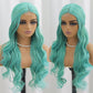SISIFIRE Highlight Long Wavy Wigs for Women Green Middle Part Loose Curly Wave Wig Synthetic Heat Resistant Fiber Wig for Halloween Cosplay Christmas Wigs