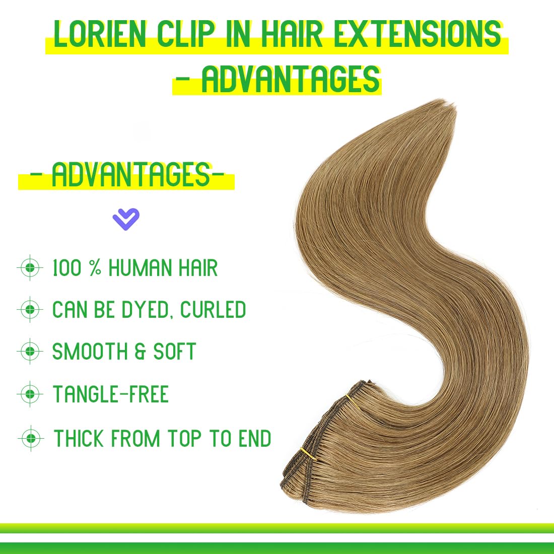LORIEN Clip in Hair Extensions Real Human Hair, 24 Inch 120g, 6 Medium Brown, Clip in 100% Brazilian Remy Human Hair Extensions 8pcs Per Set with 18 Clips Double Weft