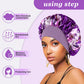 4PCS Silk Bonnet for Sleeping,Satin Bonnets Hair Wrap Cap for Black Women Men for Curly Hair,Elastic Wide Band Hair Bonnet Print Shower Cap for Sleeping (Black & Wine Red & Purple & Leopard Pattern)