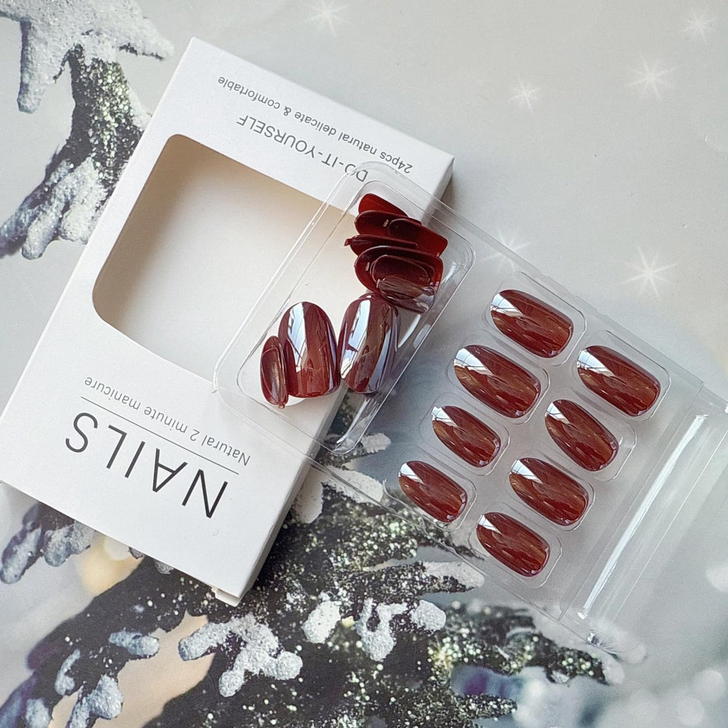 Short Press on Nails Oval Fake Nails Coffee Brown Acrylic Glue on Nails Almond Shape Magic Mirror Gel Acrylic Press on False Nail Kit Full Cover Reusable Stick on Nails for Women Girls 24PCS